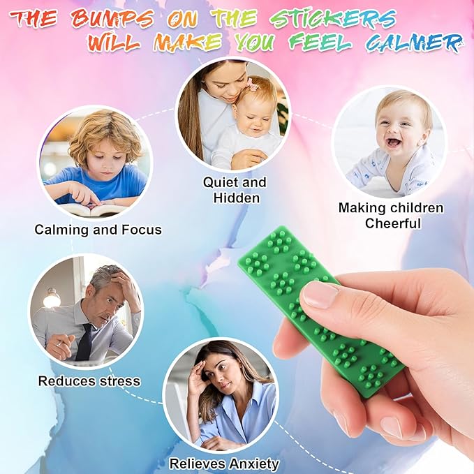 Ireer 12 Pcs Set of Silicone Sensory Strip Gifts for Christmas Stocking Stuffers Adhesives Anxiety Stickers Mental Health Stickers Fidget Textured Toys Calm Items Anxiety Relief for Adult Desk Office