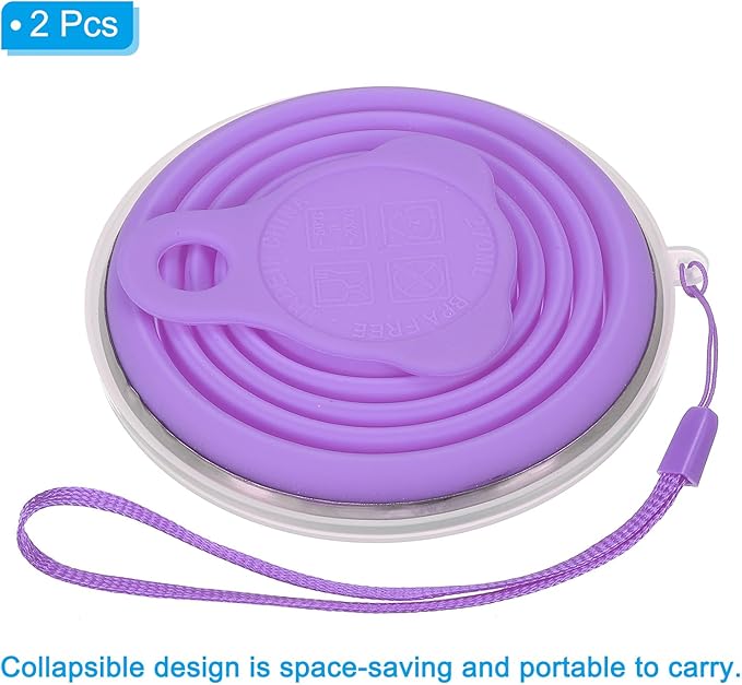 PATIKIL Collapsible Travel Cup, 2 Pack 270mL Travel Folding Cup with Lid Silicone Portable Drinking Cup for Traveling Camping, Purple