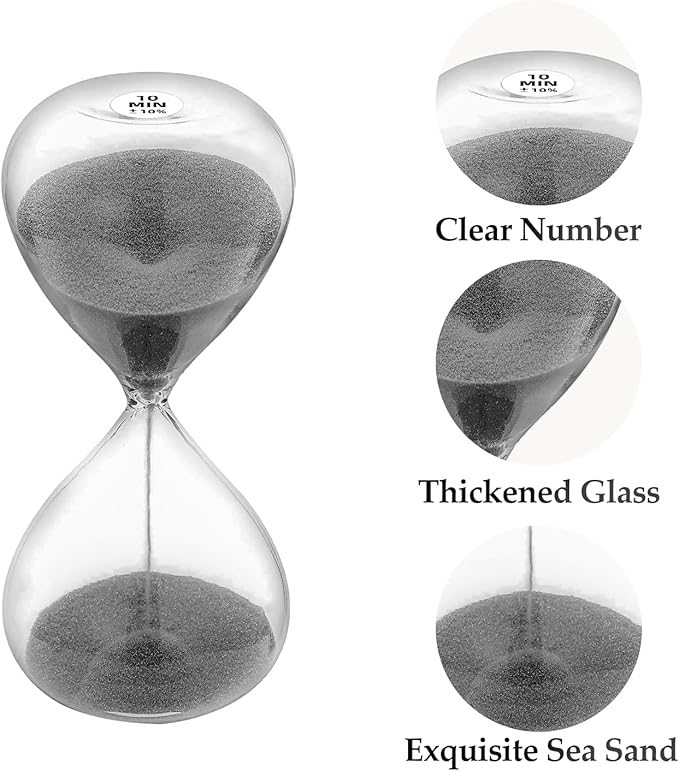 SuLiao Hourglass Sand Timer 10 Minute,5.1 Inch Black Sand Clock 10 Min, Extra Reloj De Arena, Unity Hour Glass Sandglass for Kids, Games, Classroom,Desk, Office Home Decor