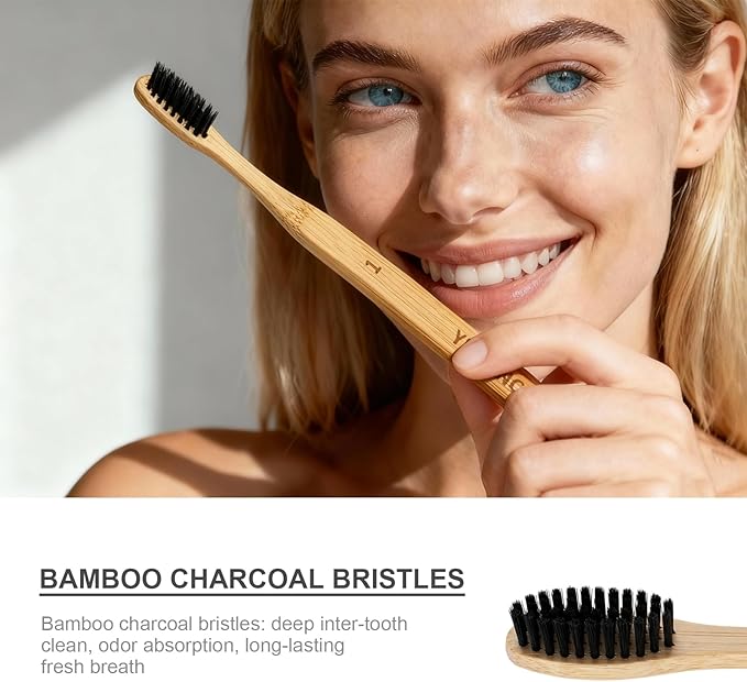 Bamboo Toothbrush Biodegradable WoodenToothbrushes 12pack Natural Travel Size Organic Charcoal Tooth Brush