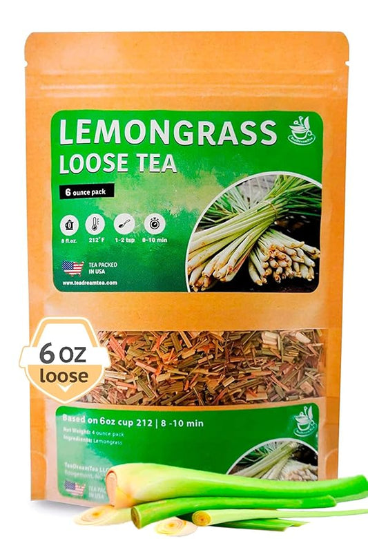 TeaDreamTea Lemongrass Herbal Tea, 6 oz Loose Leaf - Caffeine Free, Decaffeinated, Bulk Lemongrass Tea for Metabolism - Easy to Brew, Natural Flavor, Endless Health Benefits