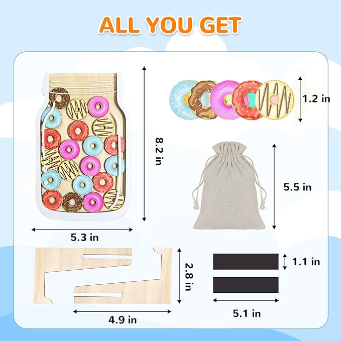 Reward Jar for Kids – Magnetic Wooden Behavior Chart and Incentive Jar with 25 Tokens, Stickers, Stand & Magnet – Positive Reinforcement Tool for Home, Toddlers or Classroom (Donut)