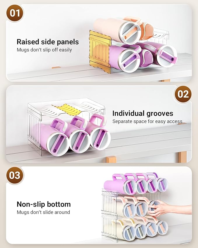 Larger Cup Organizer for Stanley Water Bottle, Kitchen Storage for Hydrojug Traveler 40 oz and Brumate Era 40 oz, Pantry Organizers and Storage for Simple Modern 40 oz Gifts (Larger-8-bottle)