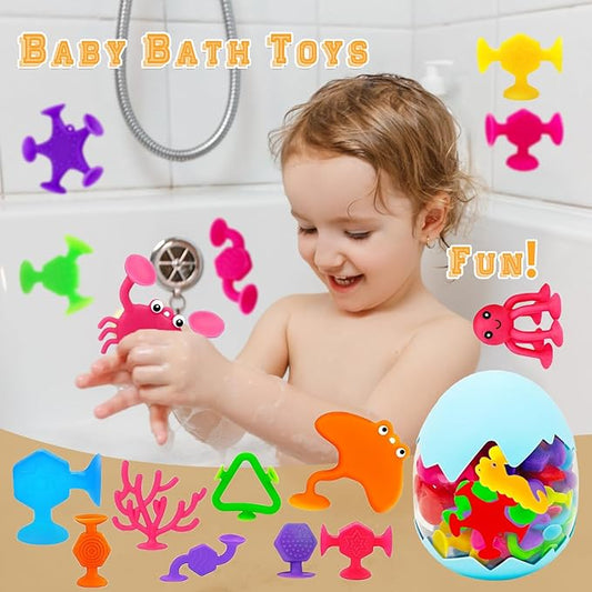 Suction Bath Toys for Kids, 33 Pcs Silicone Bathtub Suction Cup Toys, Travel Sensory Window Building Toys for Toddlers Boys Girls 3 4 5 6 Year Old