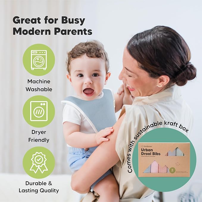 8-Pack Organic Baby Bibs for Boys, Girls - Soft Cotton Drooling and Teething Bibs for Baby Girl & Boy, Extra Absorbent, Easy To Clean & Put On for Toddler, Newborn, Infant 0-24 Months (Muted Pastel)