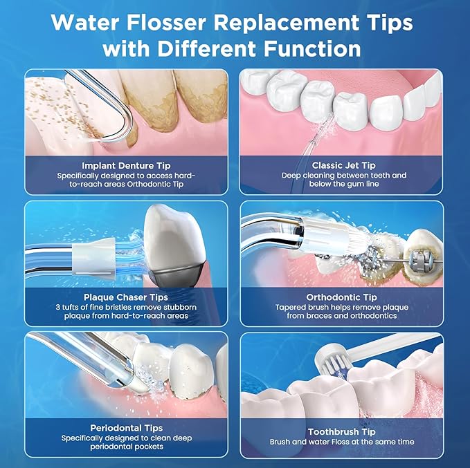 12PCS for Waterpik Replacement Heads, Replacement Picks Water Flosser Replacement Tips for Water Pik(6 Classic Jet Tips + Other 6 Different Tips)