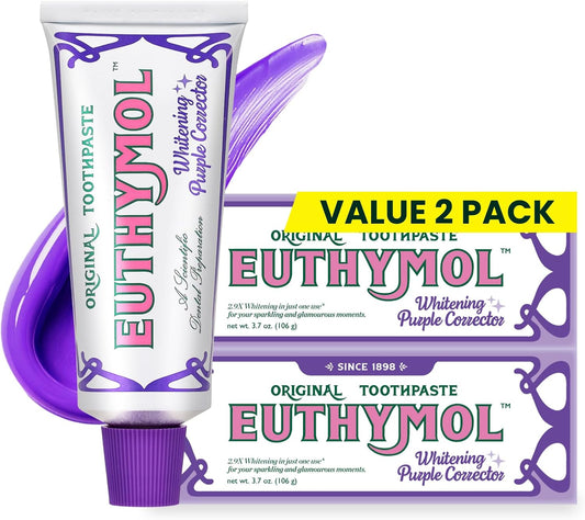 Euthymol Purple Whitening Toothpaste – for Yellow & Sensitive Teeth | Violet Tone-Up Formula, Instantly Brightens, 24H Stain Defense, Long-Lasting Fresh Breath (Pack of 2)