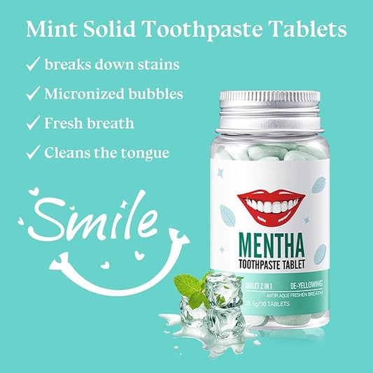 Toothpaste Tablets 90 Count,Portable Travel Toothpaste Tablets,Mint Flavors Mini Tooth Paste,Solid Travel Size Tooth Paste