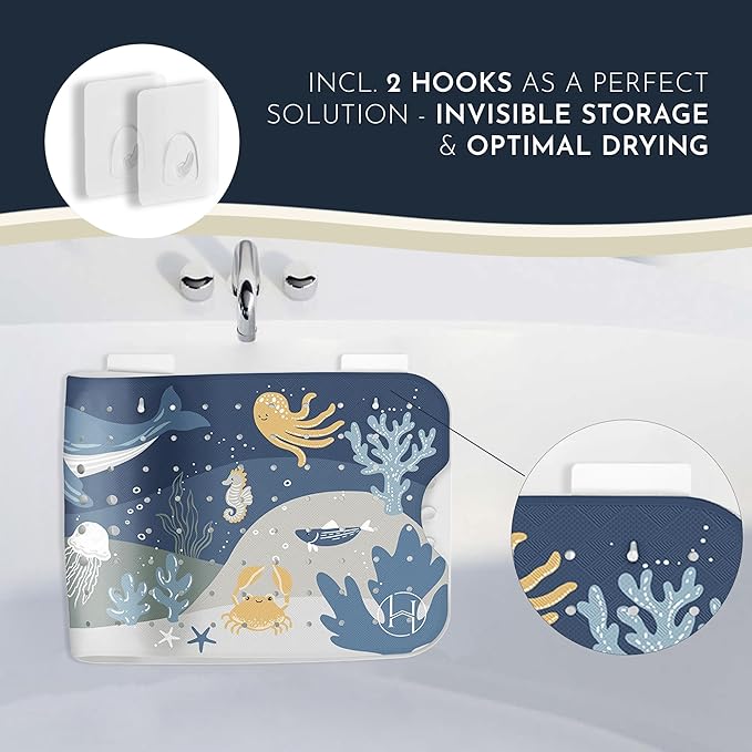 Homerella Baby Bath Tub Mat | Anti Mold Mildew Resistant Non Slip Kids and Adult Bath Tub Shower Mats | 40x16 inch Long with Suction Cups for Secure Grip Hooks for Storage & Drying | Machine Washable