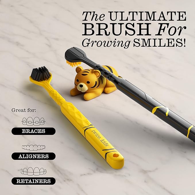 Twice Twice Kids 3D Triple-Head Toothbrush – Gentle, Soft Bristles for Braces, Aligners, and Sensitive Gums, Fun Design for Effective Plaque Removal & a Fresh, Clean Smile, 2 Count