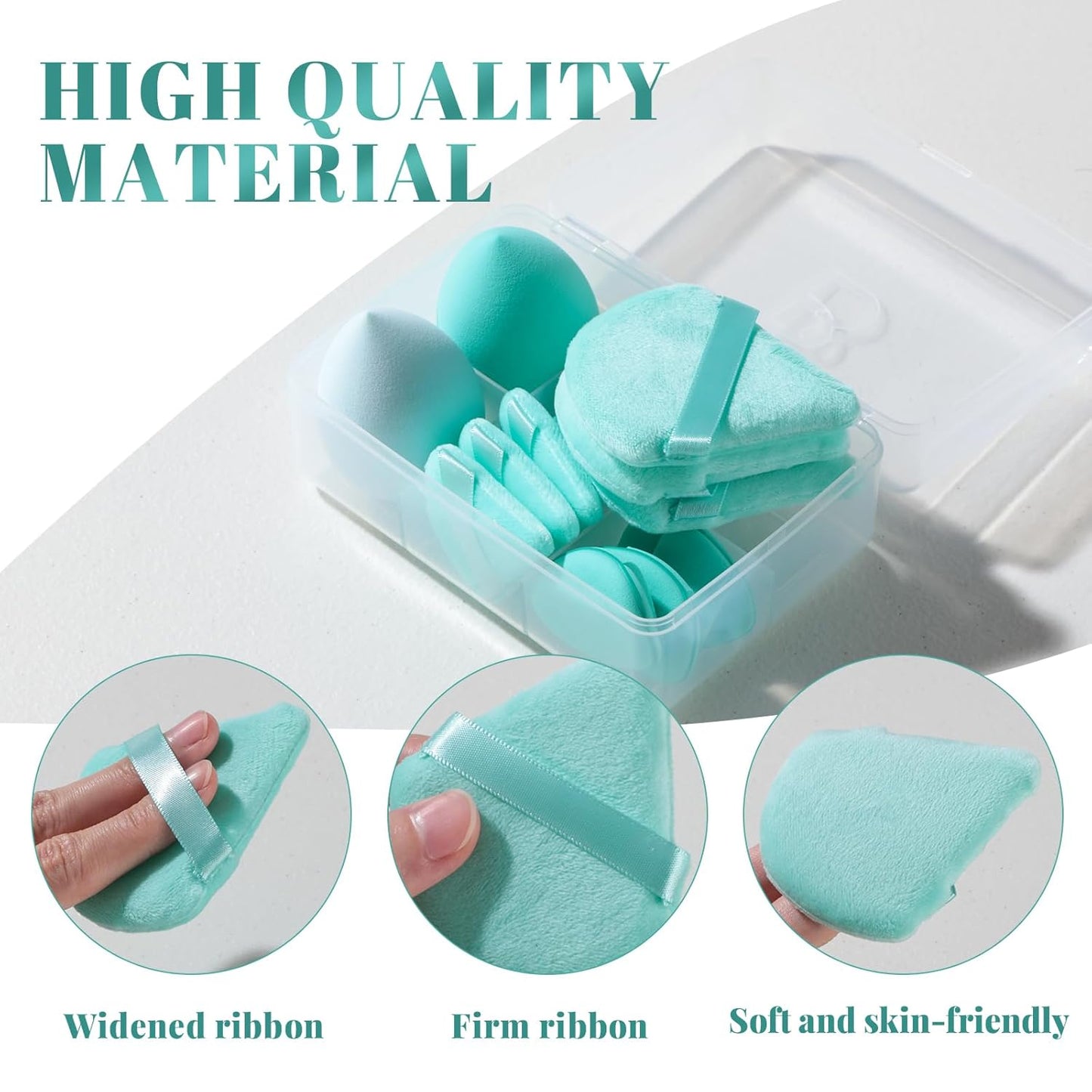Makeup Sponge Set BS-MALLTriangle Puff 14 Pcs for Liquid, Cream, and Powder, Multi-colored and Mini Makeup Sponge (C-Green)