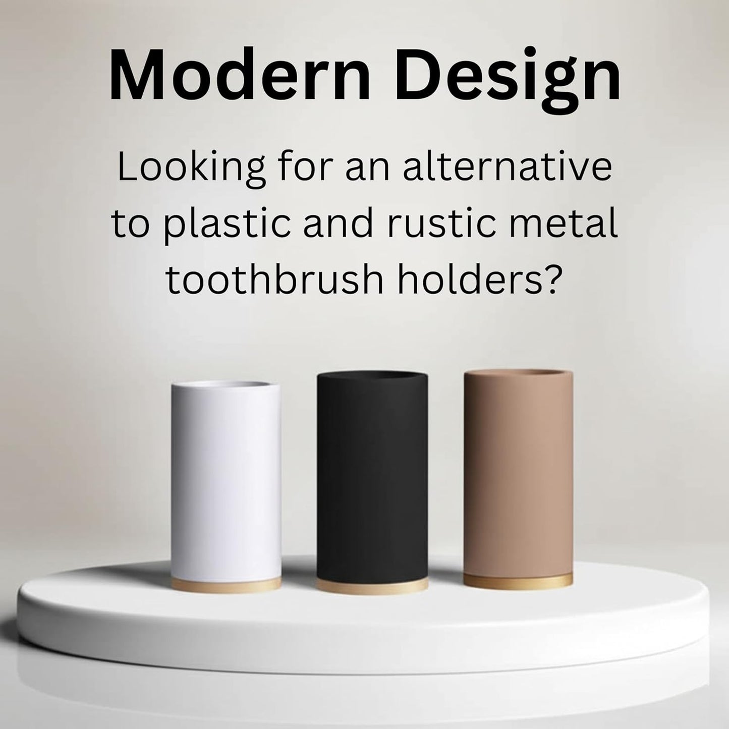 Matani Diatomite & Bamboo Toothbrush Holder - Quick-Drying, Water-Absorbent Stand with Removable Base & Drain Holes for Bathroom Countertop (Light Gray)