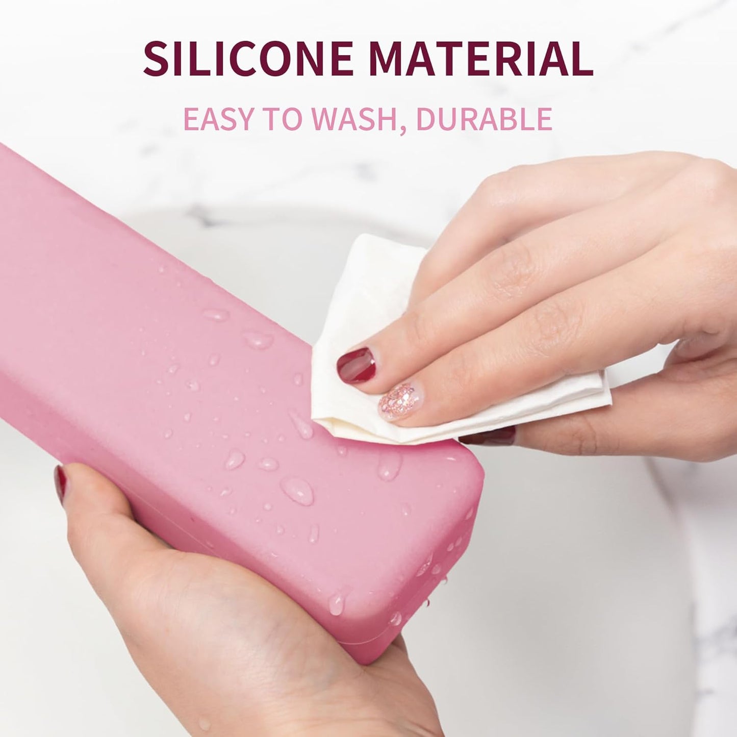 Nuomeisi Silicone Make up Brush Bag, Cosmetic Brush Holder, Large Capacity Makeup Container Built-in Zipper, Soft Portable Cosmetic Face Brushes Box Organize for Travel, Home, Office (Pink)