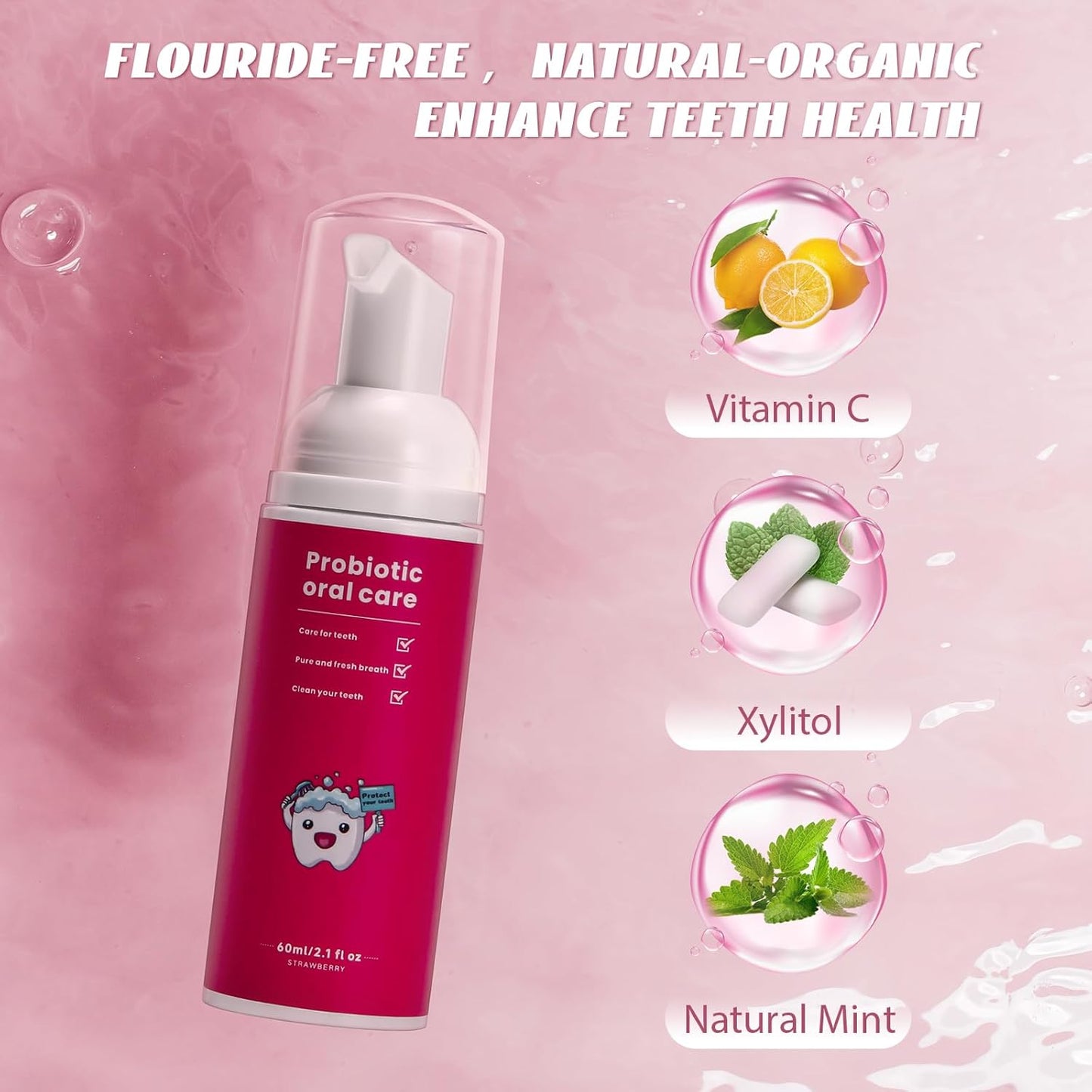 Kids Foam Fluoride Free Toothpaste with Watermelon and Strawberry Mint Flavor, Toddler Natural Teeth Deep Cleaning Toothpaste for U Shaped Toothbrush