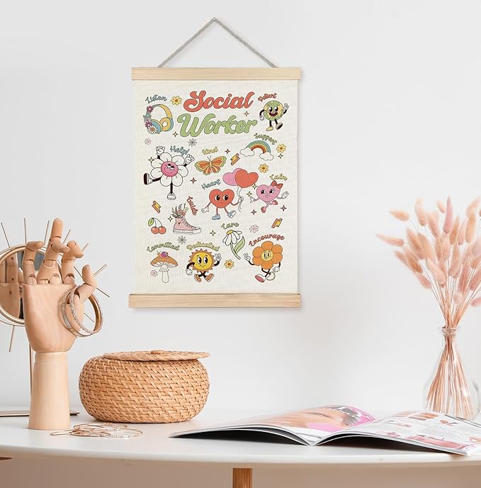 Yomisex Social Worker Wall Art Poster, Social Workers Gifts for Women, Boho Inspirational Societal Worker Wall Art Framed for Home Bedroom Living Room Office Decor, 12x16 Inch