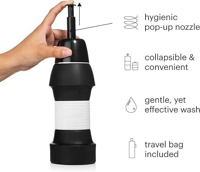 Brondell Bidet GoSpa Collapsible Travel Bidet, Compact and Discreet, with Travel Bag, 500ml, in Black