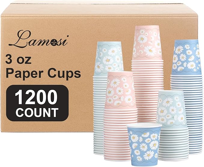 Lamosi 3 oz Bathroom Cups 1200 Pack, 3 oz Paper Cups, Mouthwash Cup, Mini Paper Cup for Parties, Picnics, Barbecues, Travel and Events