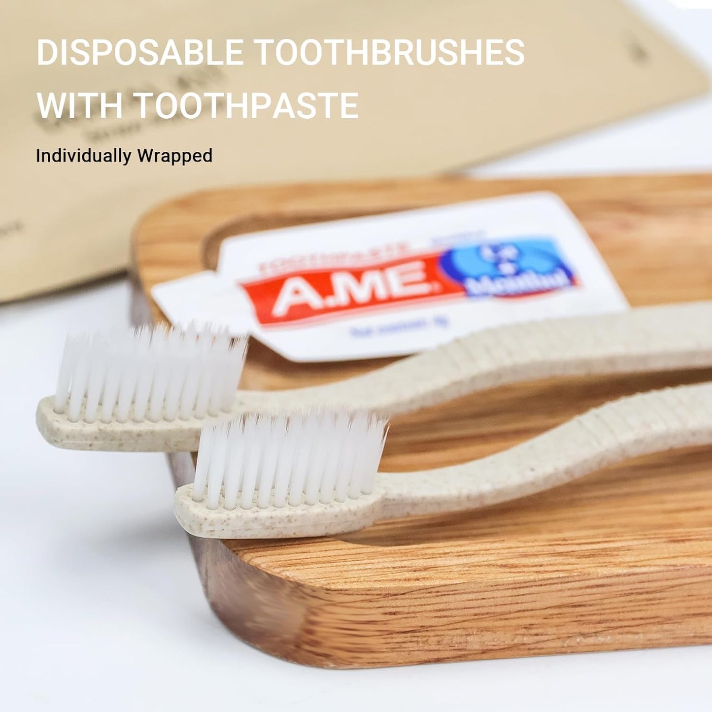 50 Pack Travel Size Toothbrushes with Toothpaste in Bulk, Disposable Individually Wrapped Wheat Straw Portable Toothbrushes Kit for Homeless, Nursing Home, Charity, Shelter, Airbnb and Hotel