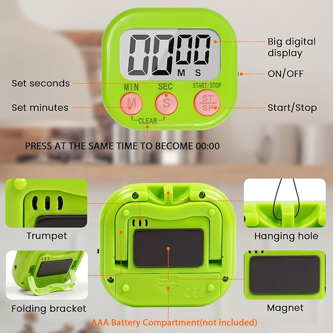 12 Pack Digital timers for Classroom, Magnetic Countdown Kitchen Timers for Cooking, Big Digits Loud Alarm Timer for Kids, Teachers, Sports, Study, Gym, Training, Baking