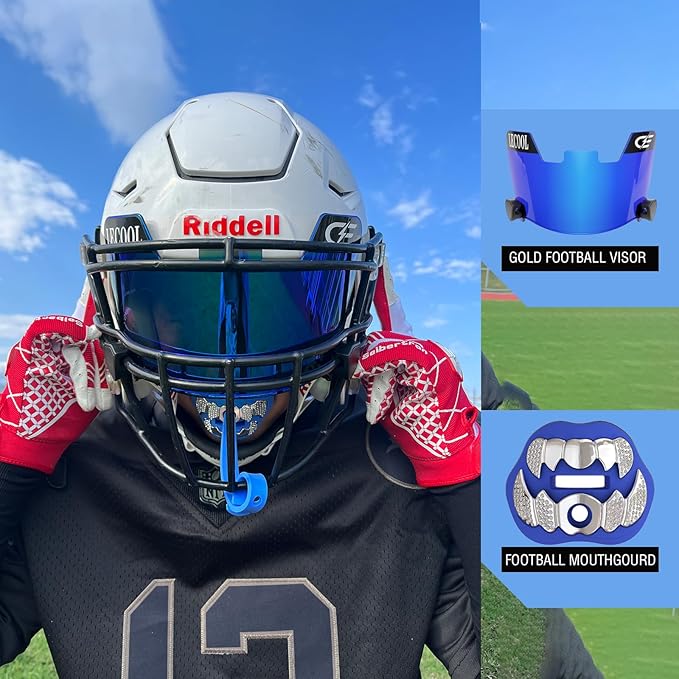 LeCool Football Mouth Guard with Connected Strap- 3D Beast Chrome Adult and Youth Mouth Guard-Mouth Piece for Sports for Maximum Air Flow and Teeth Protection