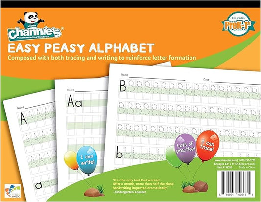 Channie's Easy Peasy Alphabet Tracing Book for Kids Ages 3-5, Pre K & Kindergarten Writing Workbook for Handwriting & Tracing, Effective Alphabet Practice With Color-Coded Blocks