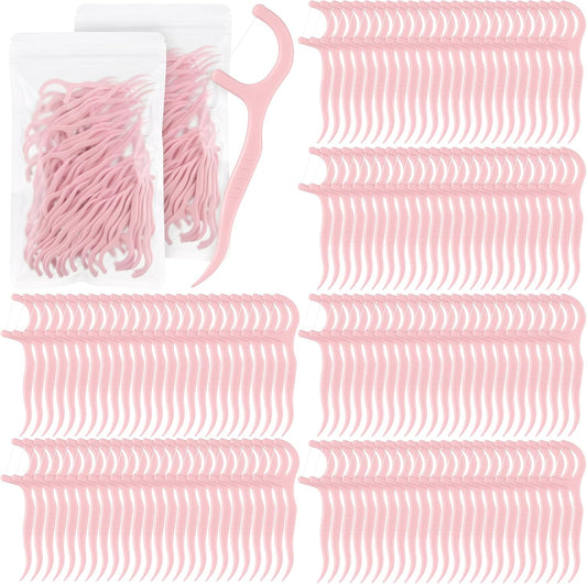 Baderke 600 Count Floss Picks Bulk Dental Flossers Picks for Adults Non Breakable Tooth Picks Flossers Teeth Cleaning Dental for Family Pack Travel(Light Pink)
