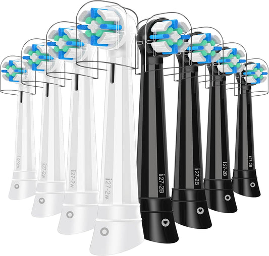 8 Pack Smart Cleaning Replacement Heads Compatible with Oral B iO 2 3 4 5 6 7 8 9 10 Series Electric Toothbrush, Brush Heads Compatible with Oral B iO Electric Handles (Black/White)