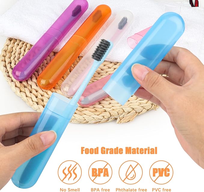 6 Pack Travel Toothbrush Case, Breathable Portable Toothbrush Holder, Plastic Toothbrush Cover Container for Traveling, Bathroom, School, Home, Business, Camping
