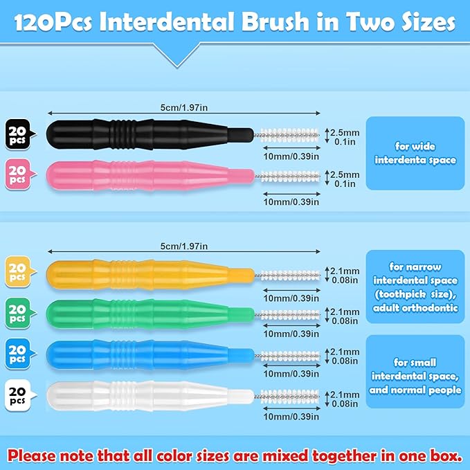 120Pcs Interdental Brushes, 360° Bendable Soft Bristles Braces Flossers Brush Dental Brushes Between Teeth Dental Floss Picks for Gum Braces Oral Teeth Cleaning Tool