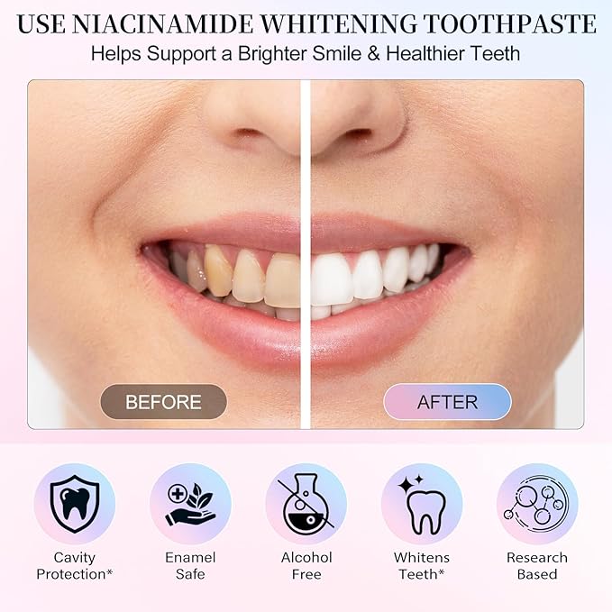 Niacinamide Whitening Toothpaste,100g Niacinamide Toothpaste to Fresh Breath, Sensitive Teeth Safe, Stain Removal & Gum Care for Coffee/Tea/Smokers (100 G)