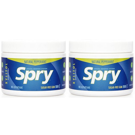 Spry Fresh Natural Xylitol Chewing Gum Dental Defense System - Aspartame-Free, Sugar-Free, Non-GMO, Gluten-Free (Peppermint, 100 Count - Pack of 2)