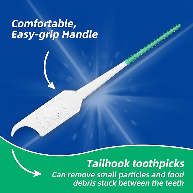 Dental Floss Picks for Teeth Cleaning, Easy to Use Disposable Interdental Brushes with Convenient Carry Case, (Green, 300 Count)