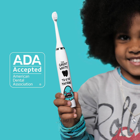 Made by Dentists Kids Electric Toothbrush - Rechargeable Vibrating Toothbrush with Timer, Includes 6 Replacement Heads, Halloween Gifts for Kids, Girls and Boys, Kid & Toddlers Age 2+, Shark