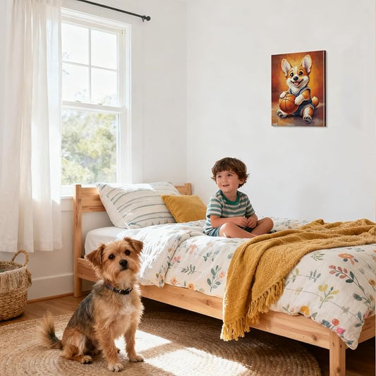 YOUHONG Animal Wall Art Animal Canvas Wall Art Dog Poster with Inner Wooden Frame - Lightweight, Sports Poster for Bedroom & Living Room Decoration Ready to Hang (12x15.7 Inches)