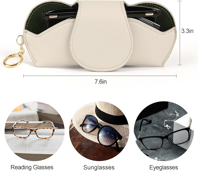 KINIVA Sunglasses Holder for Car Visor with Hanging Hook Portable Leather Glasses Storage Bag with Detachable Clips