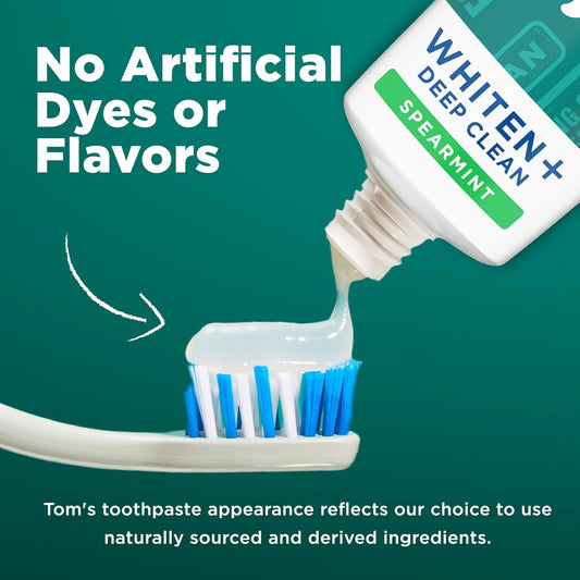Tom's of Maine Whiten Plus Deep Clean Whitening Toothpaste, Natural Whitening Toothpaste with Plant-Based Cleansers, Enamel Safe Formula, Whitens Without Causing Sensitivity, Spearmint, 4.0 Oz