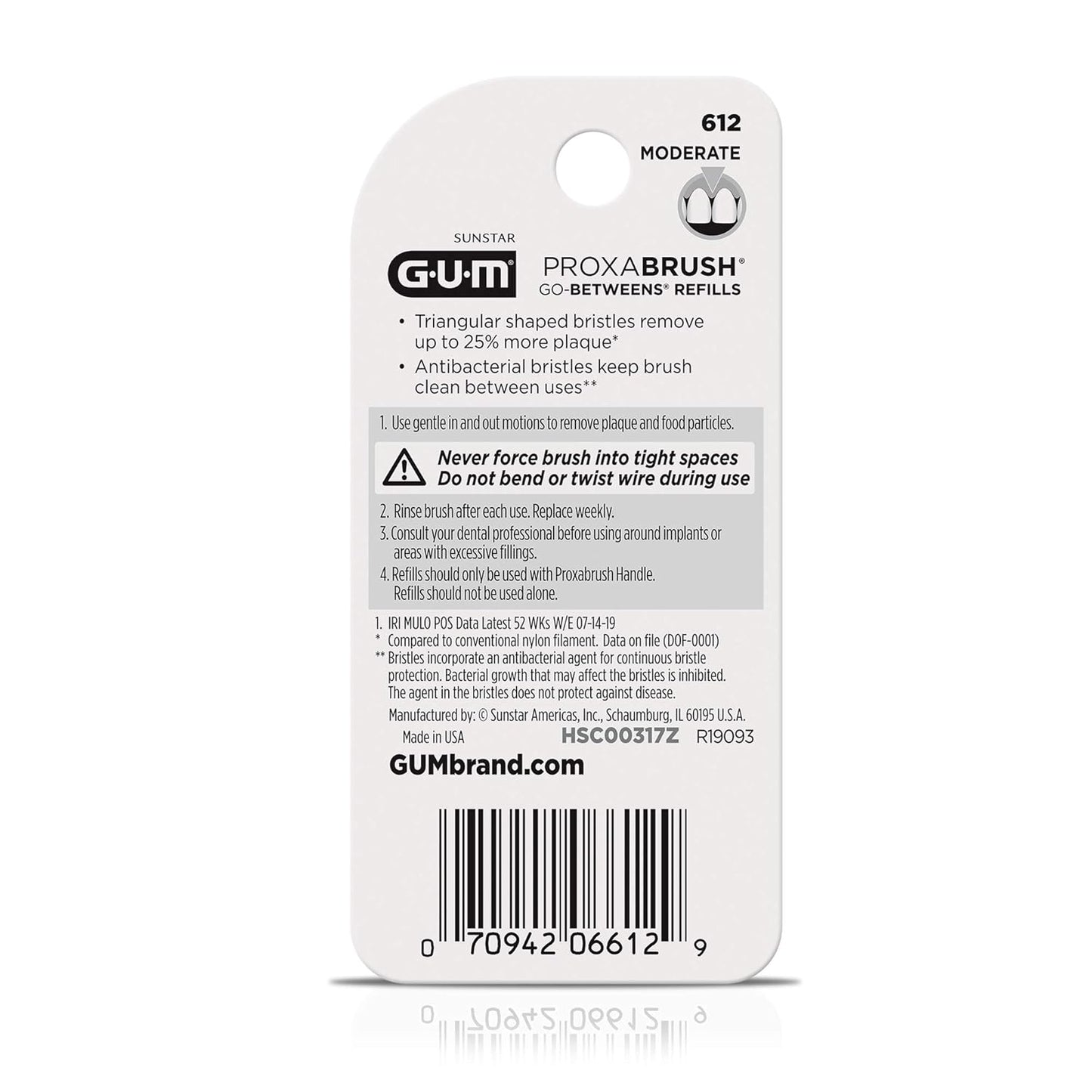 GUM Proxabrush Go-Betweens Refills - Moderate - Compatible with GUM Permanent Handle - Reusable Interdental Brushes - Soft Bristled Dental Picks, 8 Count