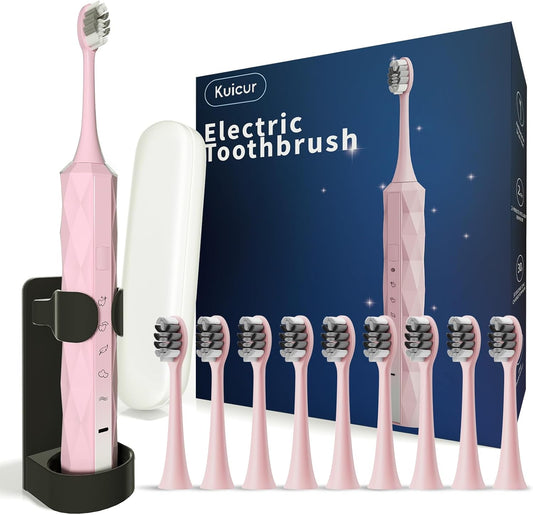 Diamond Style - Sonic Electric Toothbrush for Adults & Kids, Rechargeable Toothbrushs with 10 Brush Heads & Travel Case, Teeth Whitening, Power Electric Toothbrush with Holder