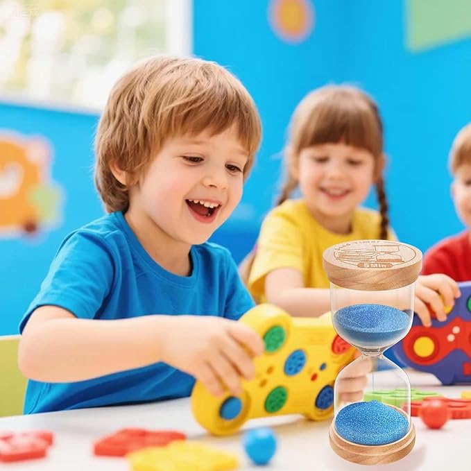 3 Minute Sand Timer, Wooden Hourglass Sand Clock, Small Wood Blue 3 Min Hour Glass, Three Minutes Sandglass for Brushing Teeth, Reloj De Arena, Classroom, Game, Kitchen, Home, Office