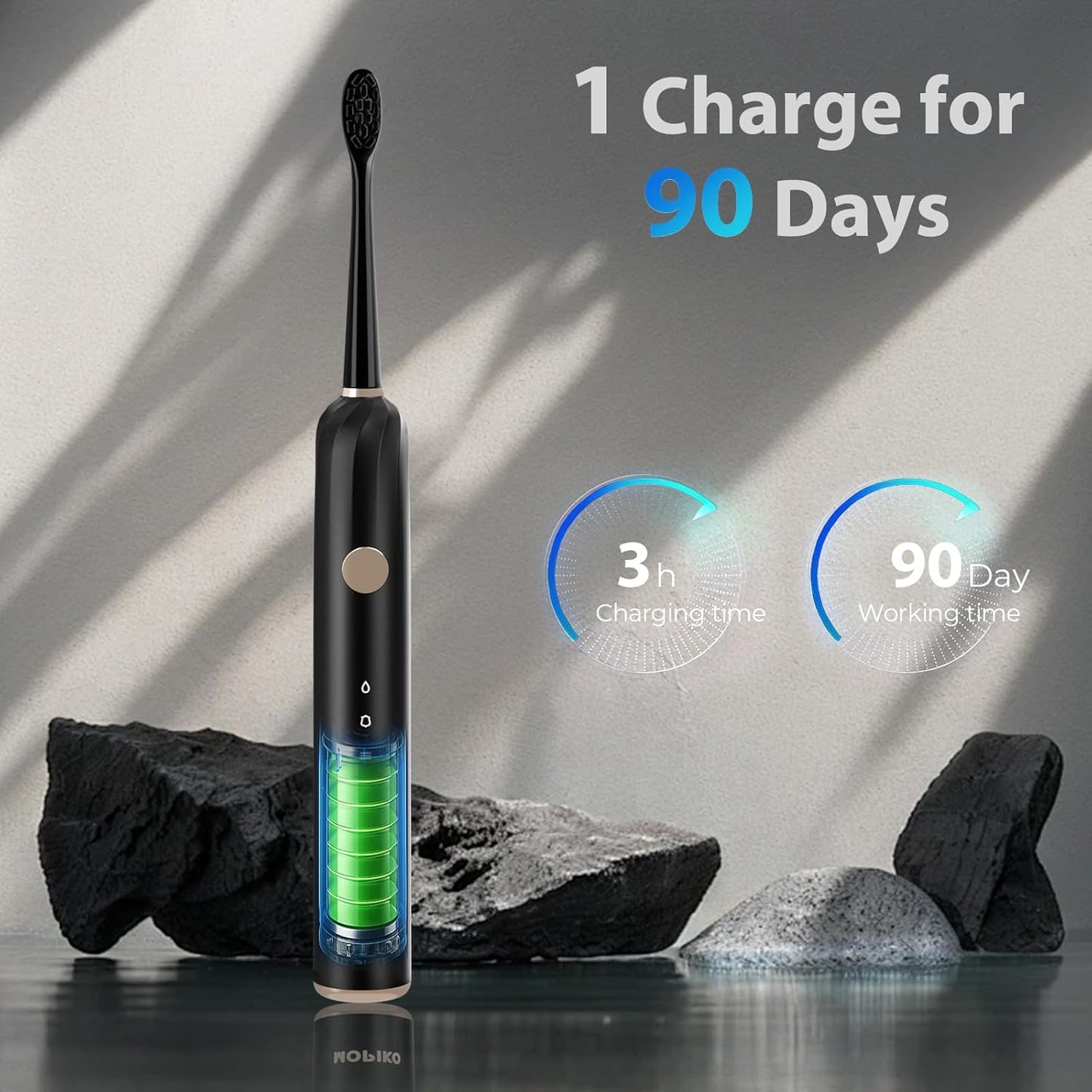 Sonic Electric Toothbrush for Adults - 6 Modes Rechargeable Electric Toothbrush with 4 Replace Brush Heads, Power Sonic Toothbrush with Travel Case, Ideal Gift for Men Women, Black