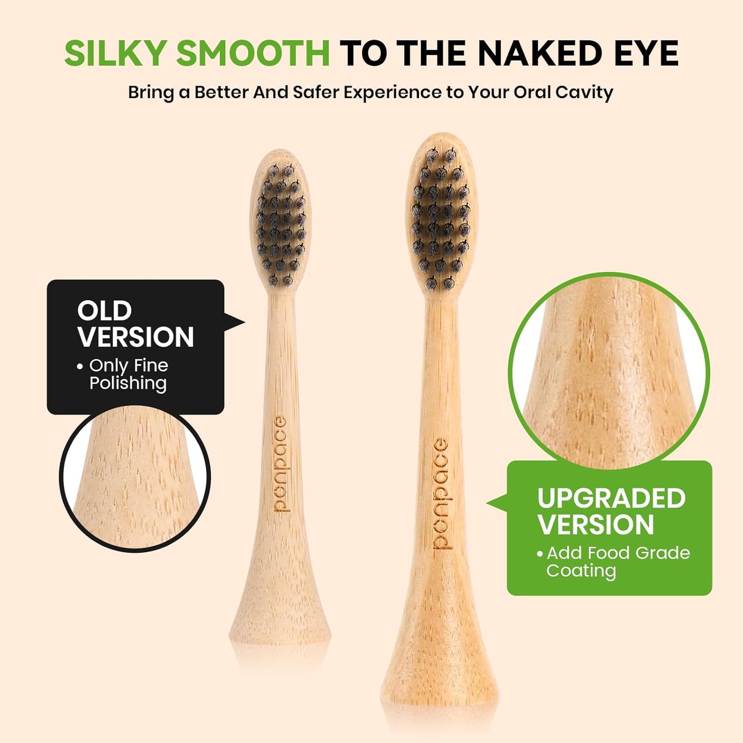 Bamboo Toothbrush Heads Compatible with Philips Sonicare, Soft Charcoal Infused Bristles, Whitening & Deep Cleaning