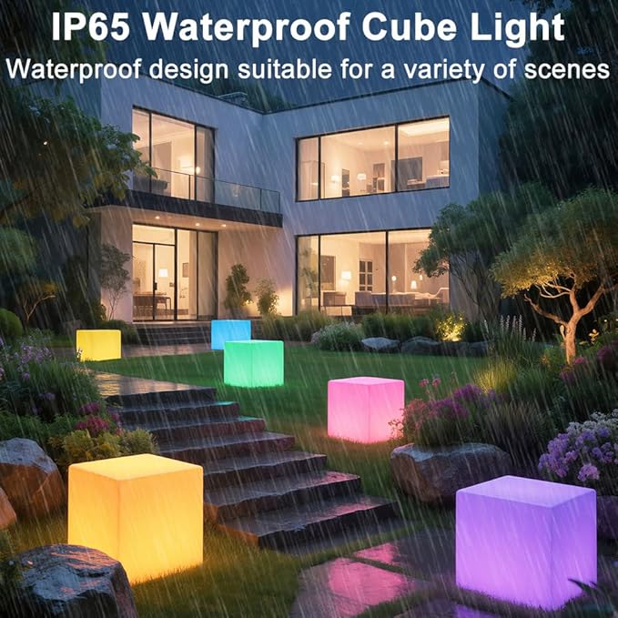 LED Cube Chair for Kids, 14-Inch RGB Color Changing LED Cube Seat w/Remote, Versatile Lighted Up Modern Side Table Glowing Nightstand Soothing Mood Light for Bedroom Living Room Patio, Fun & Practica