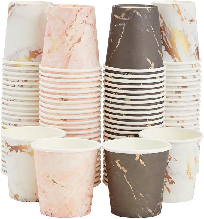 Sparkle and Bash 100 Pack 4 Oz Mini Disposable Paper Cups - Marble Disposable Party Cup for Espresso, Mouthwash, Tea, Coffee, Versatile Espresso Cups