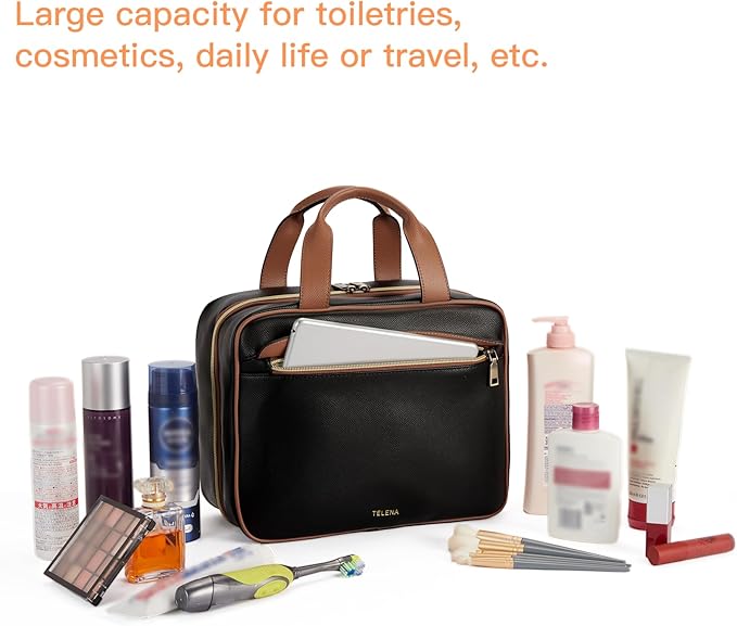 Telena Travel Toiletry Bag for Women with Hanging Hook, Water-resistant Cosmetic Bag Travel Organizer for Accessories, Toiletries, Shampoo