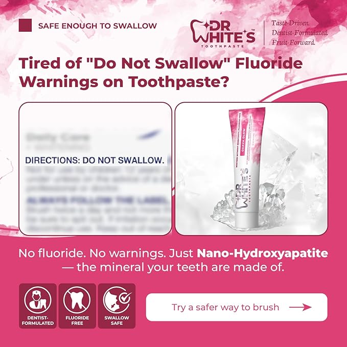 Dr. White’s Fluoride-Free nHA Toothpaste 2-Pack; Dentist-Formulated, Nano Hydroxyapatite + Xylitol, Sensitivity Relief Complex™, Mint-Free, Enamel Safe, Swallow-Safe (3.5 Oz, Guava Glow)