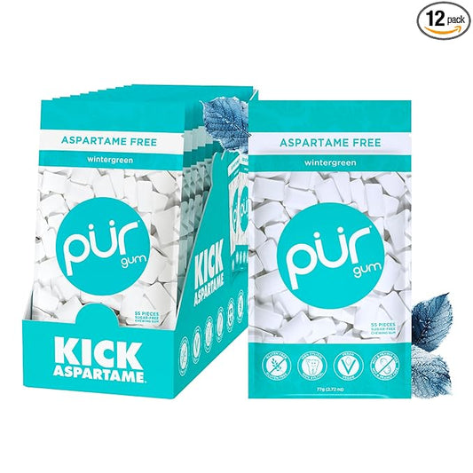 PUR Gum | Aspartame Free Chewing Gum | 100% Xylitol | Natural Wintergreen Flavored Gum, 55 Pieces (Pack of 12)