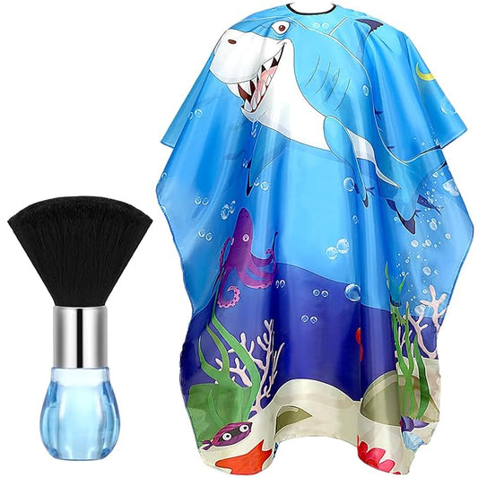 FEBSNOW Kids Hair Cutting Cape,Professional Kids Barber Cape and Neck Duster Brush Cartoon Hairdresser Apron with Adjustable Closure for Children Salon Barber Supplies for Kids & Adults 55x39 Inches