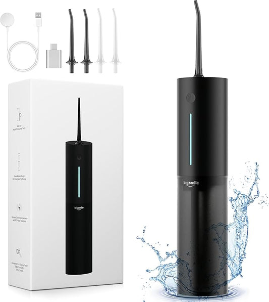 Cordless Water Flosser, Rechargeable Water Dental Flosser Pick for Teeth, IPX7 Waterproof Electric Water Dental Flosser, 3 Modes 4 Replaceable Jet Tips, Oral Irrigator for Home Travel (Black)