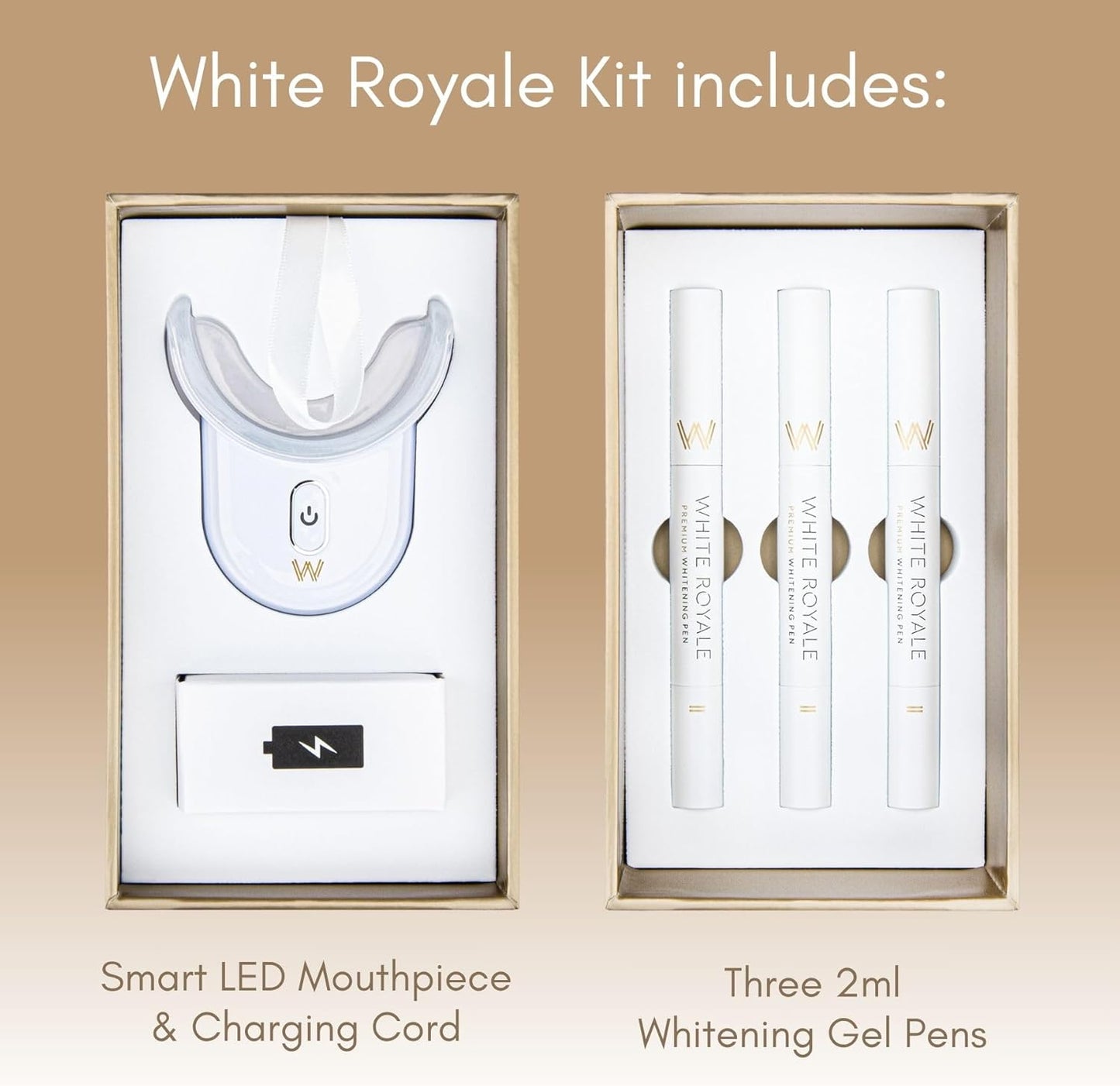 White Royale Premium Teeth Whitening Kit with Smart LED Mouthpiece, 3X 2ml Whitening Gel Pens with 9% Hydrogen Peroxide Superior Formula