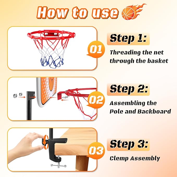 NZQXJXZ Indoor Basketball Hoop, Tabletop Basketball Hoop Set with Clips with Two Balls, Mini Hoops for Desk Table Bed Office Bedroom Basketball Toys for Kids and Adults